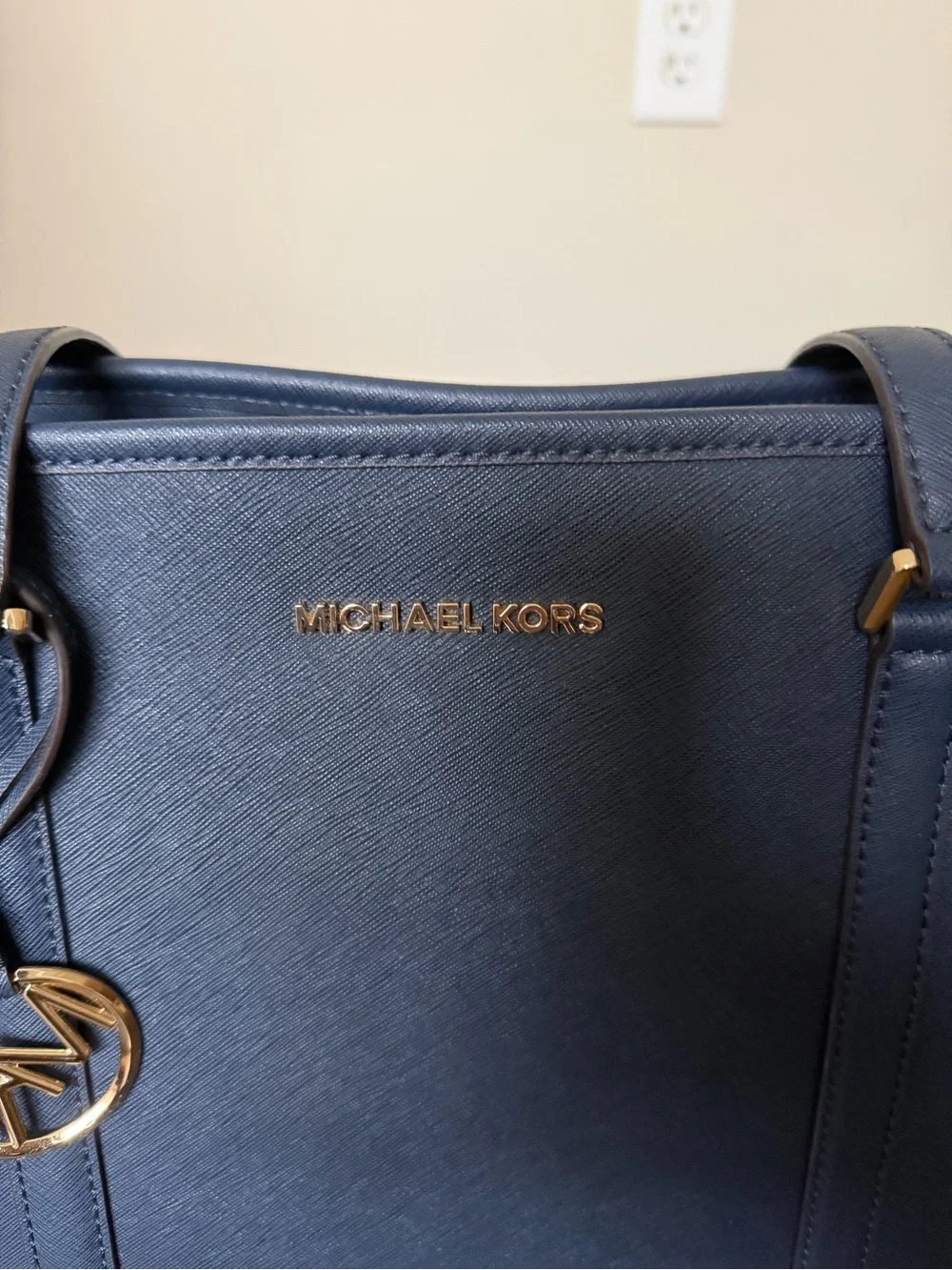 Michael Kors Blue Saffiano Leather Tote with Gold Hardware